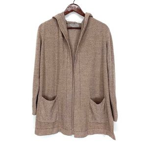Barefoot Dreams Cozy Chic Lite Driftwood Hooded Resort Cardigan Taupe Brown